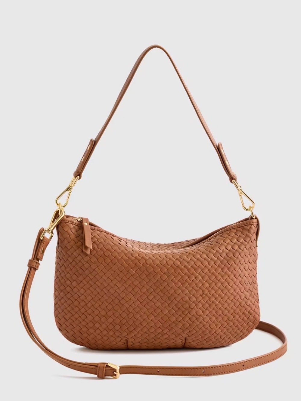 Quince Italian Hand-Woven Leather Shoulder Bag in Cognac